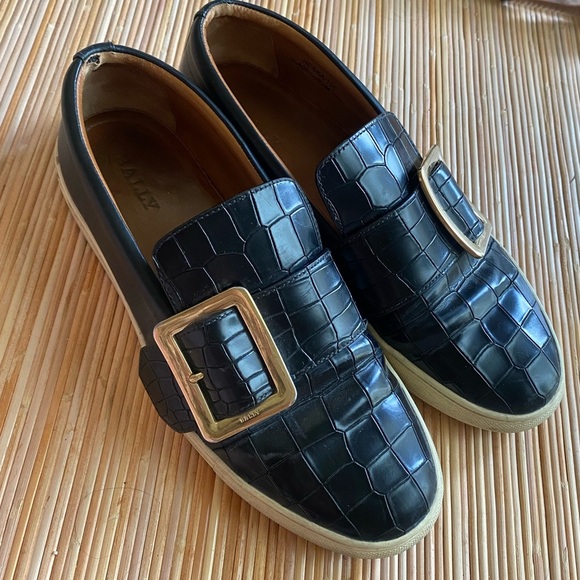 Bally Switzerland Heska 100 Gold Buckle Crocodile Imprint Loafer 9.5 40EU - Picture 7 of 10